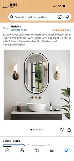 32"x20" Oval LED Mirror for Bathroom, Black Metal Framed Lighted Vanity Mirror Anti-Fog Light Up Mirror with 3 Colors Dimmable, Frontlit, Shatterproof