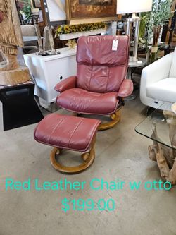 Red Leather Recliner Chair with Ottoman We are located at 2811 East Bell road. Another Time Around Furniture.