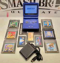 Indigo Gameboy Advance SP Backlit Screen w/ 9 Games + Charger Cord