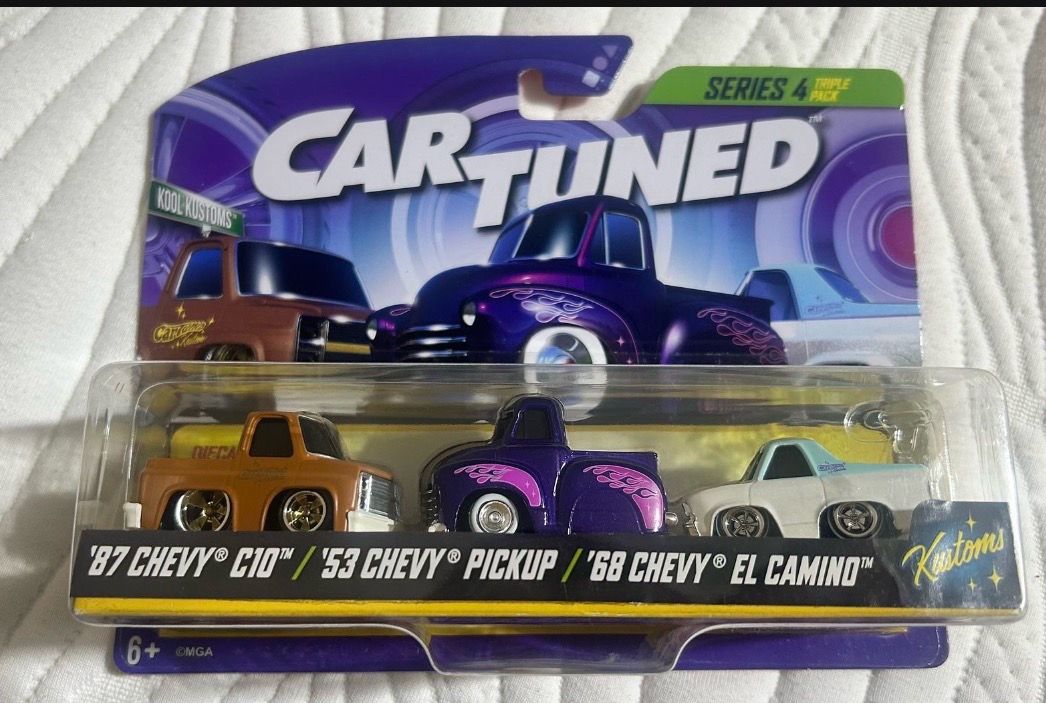 Car Tuned Series 4 Die Cast Triple Pack. '87 C10, '53 Pickup, '68 El Camino