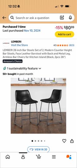Two black bar stools, modern