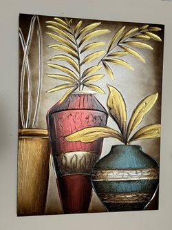 Olio del Metallo Hand Painted Metallic Wall Art – Modern Vase Canvas