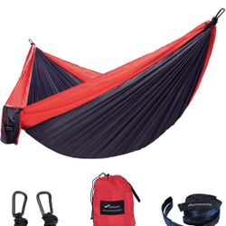 GEEZO Double Camping Hammock, Lightweight Portable Parachute (2 Tree Straps 16 LOOPS/10 FT Included) 500lbs Capacity Hammock for Backpacking, Camping,