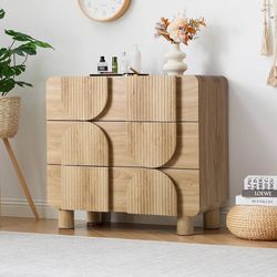 T98-3 Drawer Dressers for Bedroom, 31.5" Wide Large Mid Century Modern Fluted Nightstand, Wood Dresser & Chest of Drawers with Curved Profile for Livi