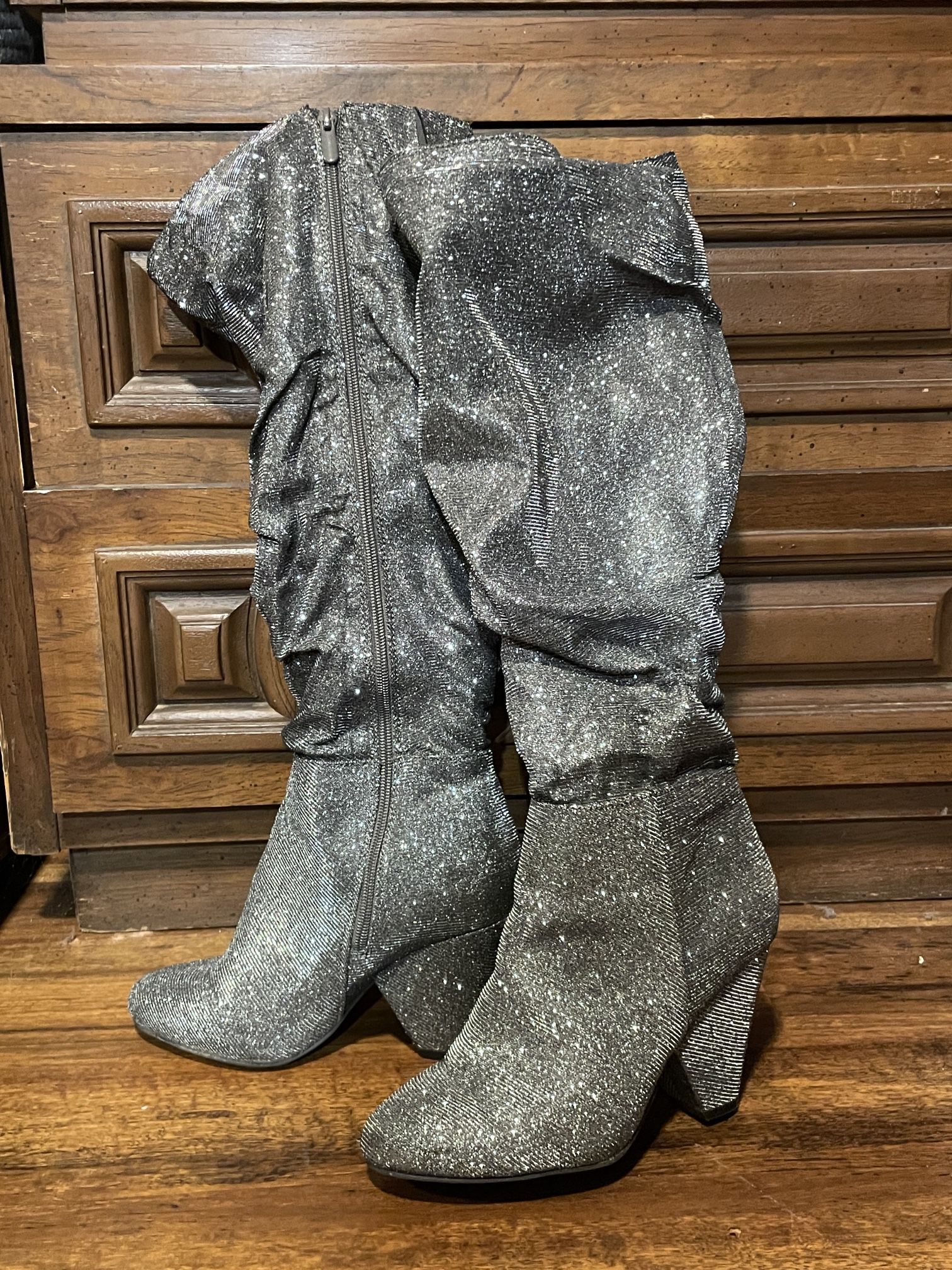 Torrid Silver Sparkle Slouch Boot Size 7.5 Wide Width Wide Calf Knee High
