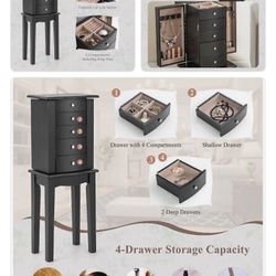 Stand Jewelry Cabinet Armoire Storage Chest Stand Organizer Wood NEW WOODLAND HILLS