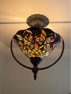 Peacock Ceiling Light Fixture - Tiffany Style Stained Glass