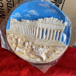 9 Inch Handmade Hand Painted In Greece Greek Plaster Parthenon Wall Plate Imported From Greece