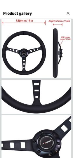 15” 380mm Drifting Deep Dish Racing Steering Wheel, 6 Bolt Microfiber Leather Gaming Steering Wheel with Horn Button for Racing/Car Sim Driving/JDM Sp