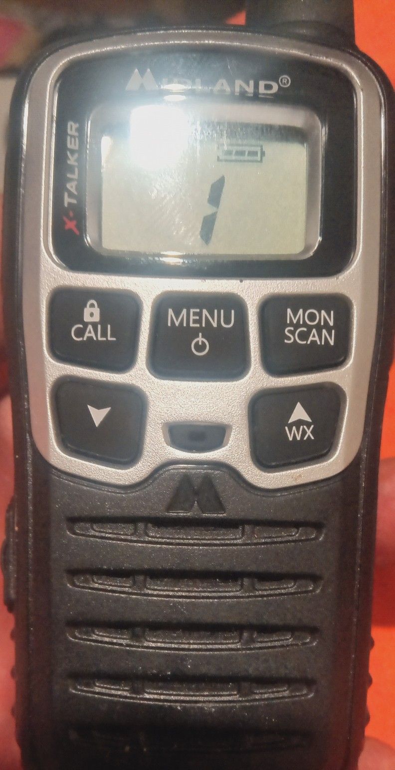 Pair of Midland X-Talker XT Walkie Talkie 2-Way Radio Model T51A + Base + Cable