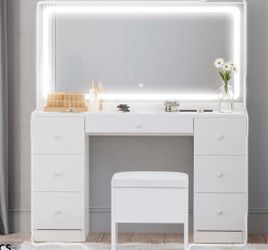 Vanity white with desk led light