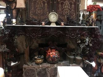 Real wood console table with white and black marble top