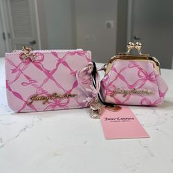 Juicy Couture Pink Bow Keychain Coin Purse & Wallet NEW