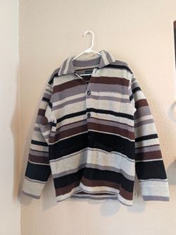 Mens medium new Club Monaco Striped Fleece Pullover Jacket
