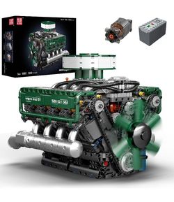 Mould King 10182 V8 Engine Double Turbo Eight Cylinder Green Building Block Toy  The Mould King 10182 V8 Engine Double Turbo Eight Cylinder Green Buil