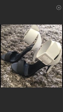 Black and white high heal sandals