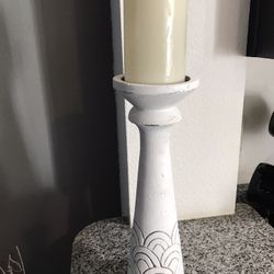 Rustic White Candle Holder With Candle