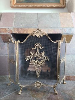 Vintage Ornate Brass Fireplace Screen