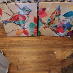 PAIR OF Bird Pictures On Canvas Make Offer