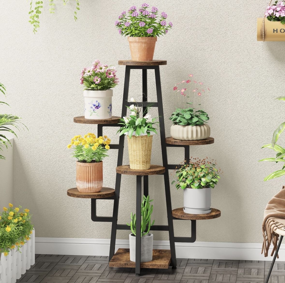 7-Tier Plant Stand, 43.3" Plant Pots Holder Rack Flower Stand