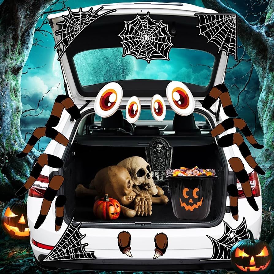 Trunk or Treat Car Decorations Kit, Large Halloween Spider Decorations for Car & SUV, Outside Garage Archway Door Haunted House Car Stickers Home Part