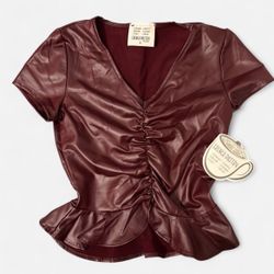 Burgundy leather top with ruffles
