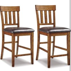Traditional 26" Counter Height Faux Leather Seat Barstool, 2 Count, Brown