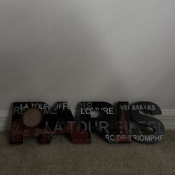 Paris Decorative Letters Wood Sign Black Red White With Picture Frame