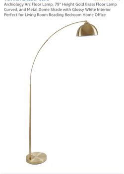 Archiology Arc Floor Lamp, 79" Height Gold Brass Floor Lamp Curved, and Metal Dome Shade with Glossy White Interior