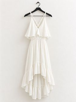Privy Asymmetrical High Low Ruffle White Maxi Dress Size S