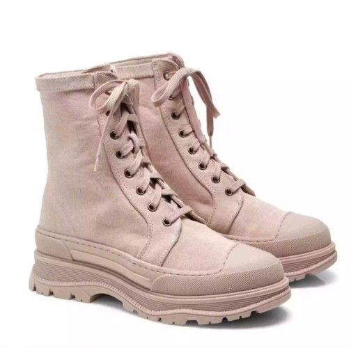 New FREE PEOPLE Canvas Camp Out Combat Lace Up Boots in Natural Beige Powder Color (EU 39, US 8.5)