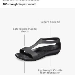 Crocs, “Serena” T-Strap Black Sandals W 6