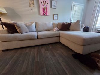 Beige Fabric L-Shaped Sectional Sofa