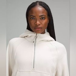 Lululemon Scuba Oversized Half-Zip Crop Gray White Hoodie Sweatshirt XS /S