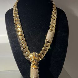 24MM Diamond Lock Cuban Link Set 14k Gold Plated Doesn't Loses Color