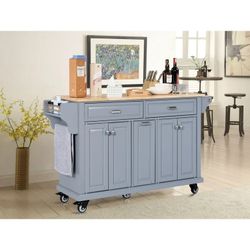 Cambridge Mobile Kitchen Islands on Wheels with Storage, Rubber Wood Countertop