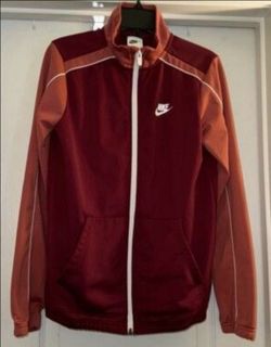 Nike Track Suit Top Burgundy Long Sleeve Jacket Zip Up Sweater Youth Size Xl Extra Large Kids Children's Sweatshirt