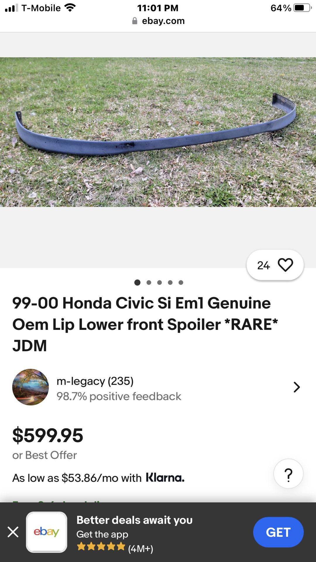 Honda Civic Em1 Si Oem Lip 99-00