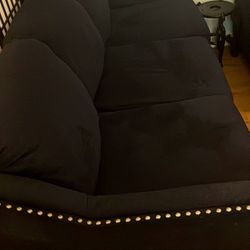 Beautiful Deep Blue Sofa’s With Silver Studs By Raymour And Flanigan