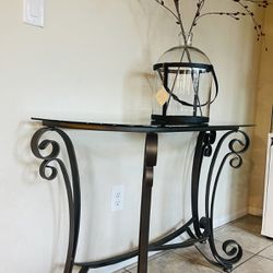 Iron / Tempered Glass Console Table 48” Long . Great Condition $80