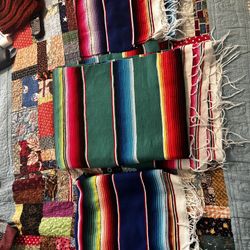 3 Mexican blankets one is extra large approximately 80” x 56” and two smaller 54” x 24” lightweight live by Oak Hills high