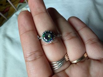 925 Sterling Silver Mystic Topaz / Rainbow Halo Ring