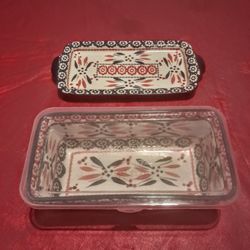 Temp-tations 1 Qt. Loaf Pan, Latching Lid, Ceramic "Lid-it"