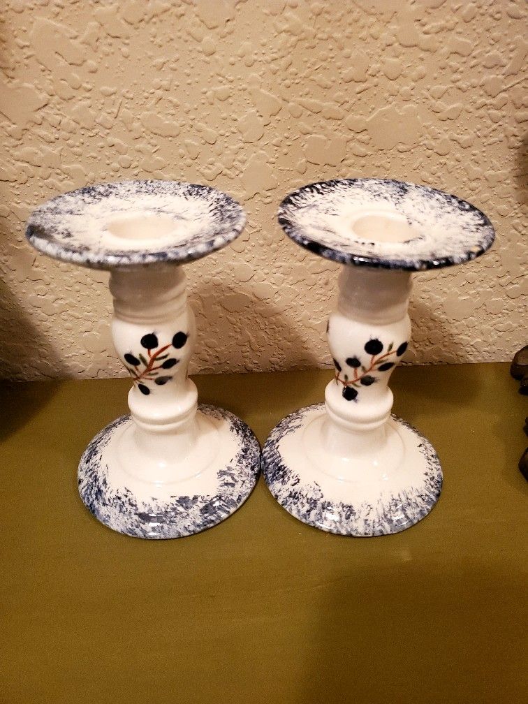 Vintage Matching Hand painted Ceramic Candlesticks, Holder