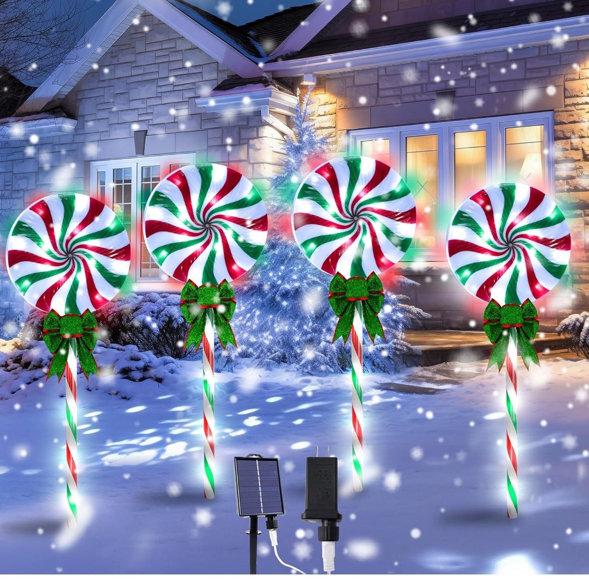 4 Pack Of Solar Lollipop Peppermint Christmas