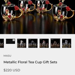 New Beautiful Metallic Floral Tea Cup Gift Set, 