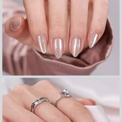 Press on Nails Almond Medium Soft Gel Chrome Nails,