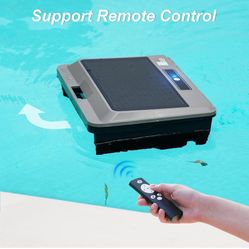 2025 Upgraded Pool Skimmer Robot Solar Powered Robotic Surface Cleaner with Remote Control Dual Charging Options Smart Obstacle Avoidance 12 Hours Con