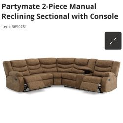 Manual Reclining Sectional Sofa Recliner Couch with Console & Cup Holders