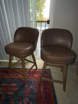 2 Faux Leather Brown Barstools